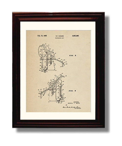 Patent Print - Propulsion Unit Side View - Wendell F Moore - 1962 - Patent 3021095 - Portrait Alt 3 Patent Wall Art