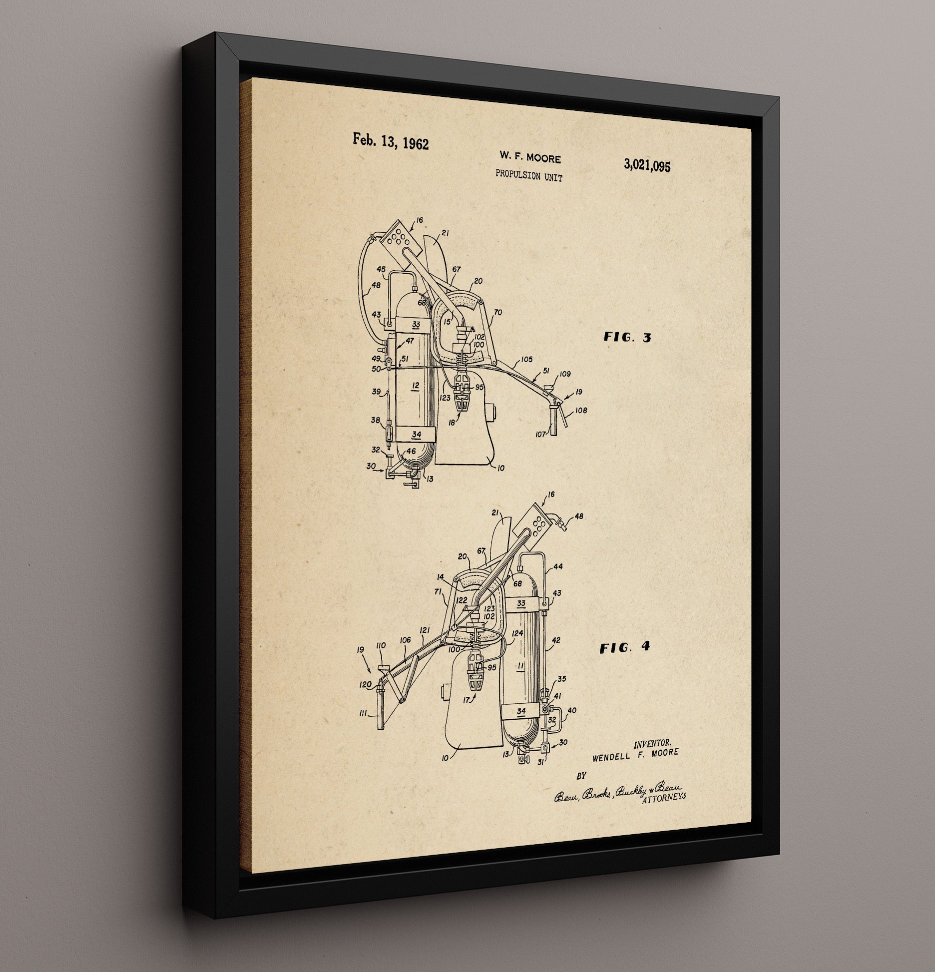 Patent Print - Propulsion Unit Side View - Wendell F Moore - 1962 - Patent 3021095 - Portrait Alt 3 Patent Wall Art