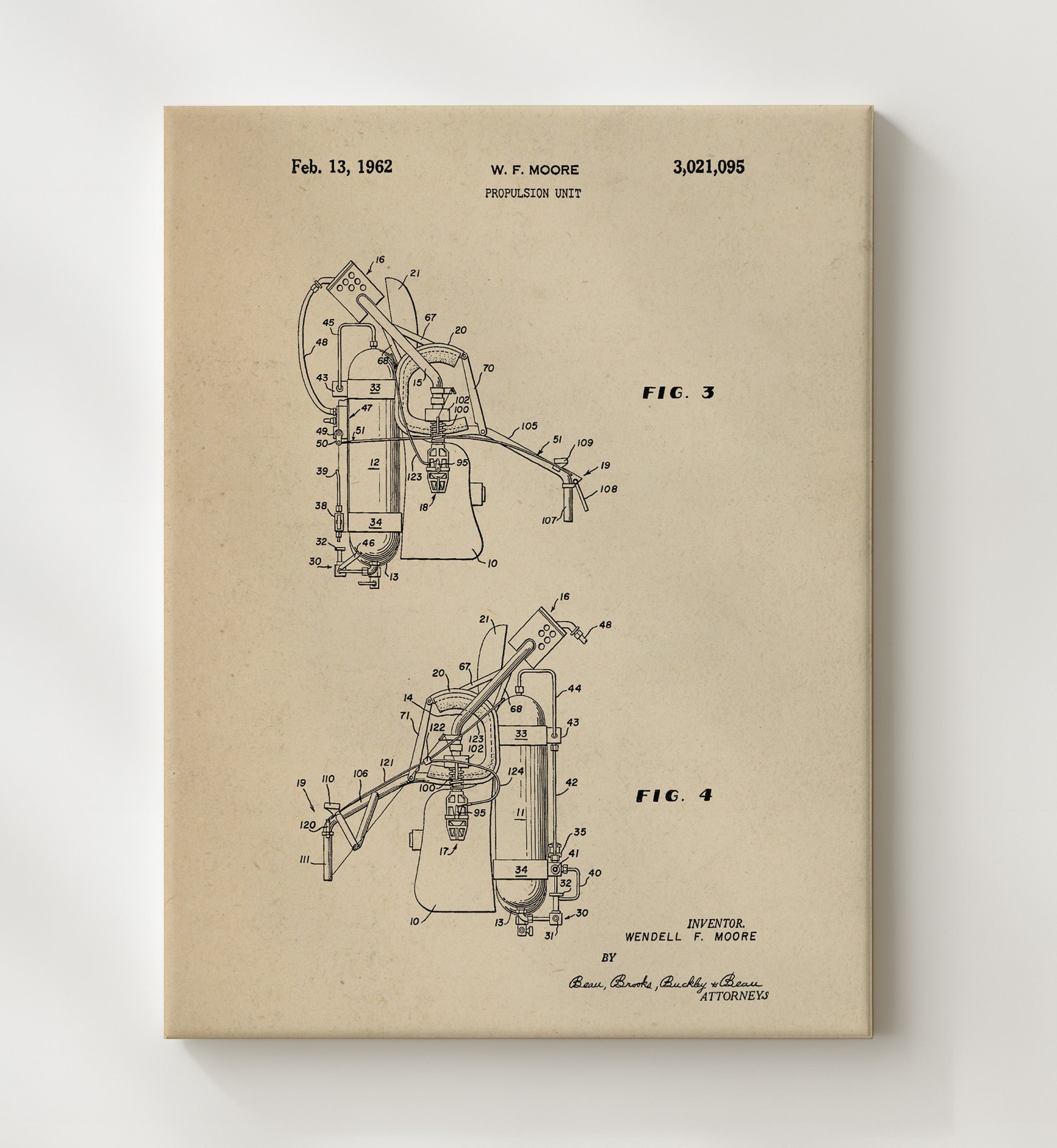 Patent Print - Propulsion Unit Side View - Wendell F Moore - 1962 - Patent 3021095 - Portrait Alt 3 Patent Wall Art