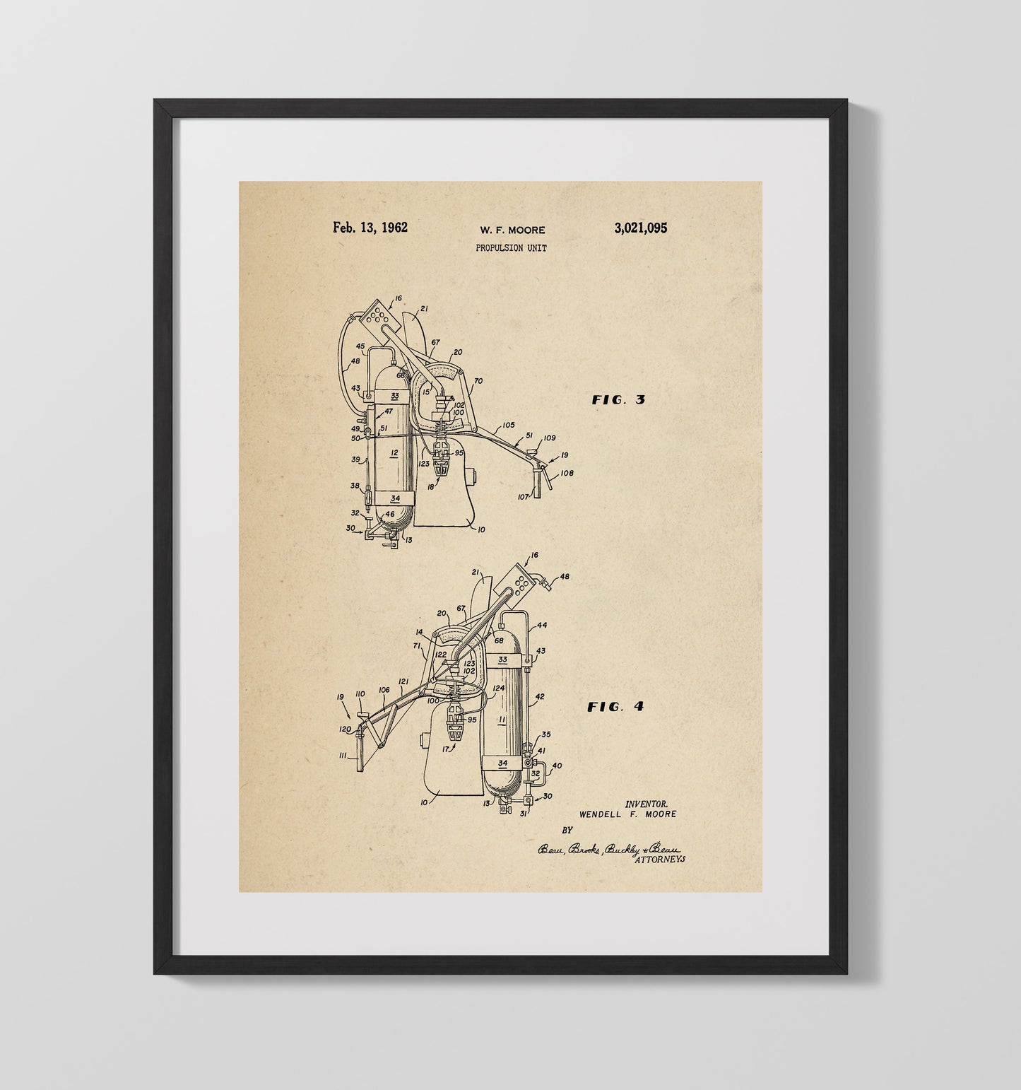 Patent Print - Propulsion Unit Side View - Wendell F Moore - 1962 - Patent 3021095 - Portrait Alt 3 Patent Wall Art