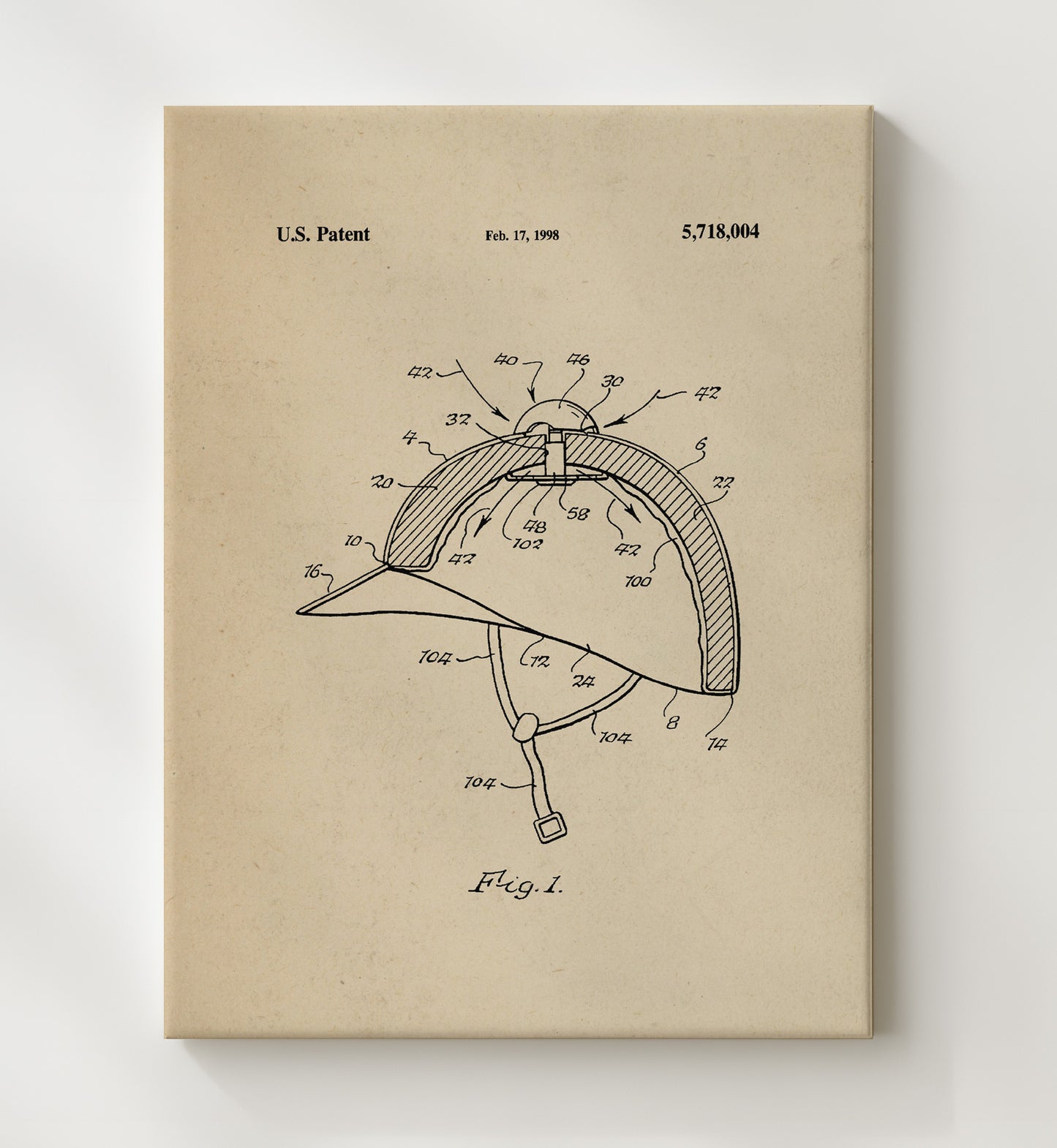 Patent Print - Protective Riding Helmet - Unknown - 1998 - Patent 5718004 Patent Wall Art