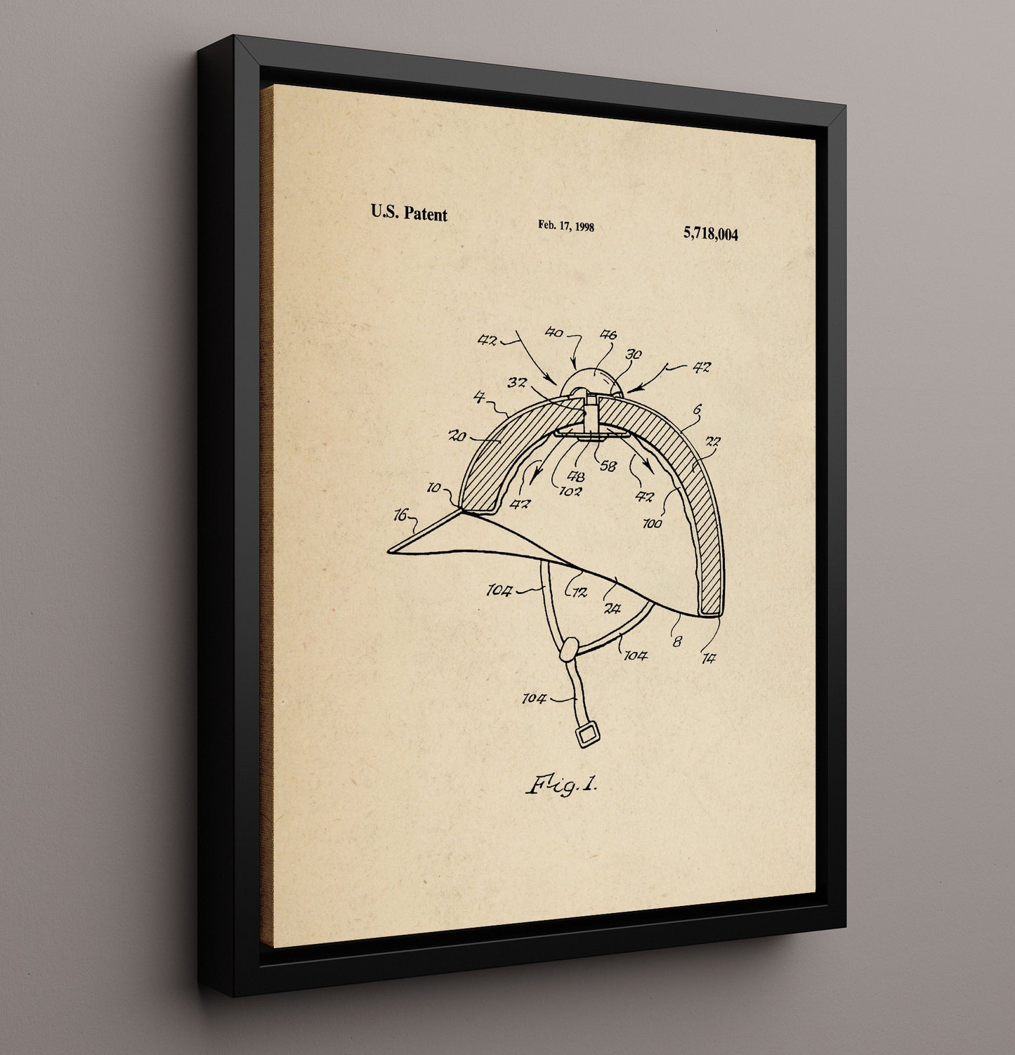 Patent Print - Protective Riding Helmet - Unknown - 1998 - Patent 5718004 Patent Wall Art