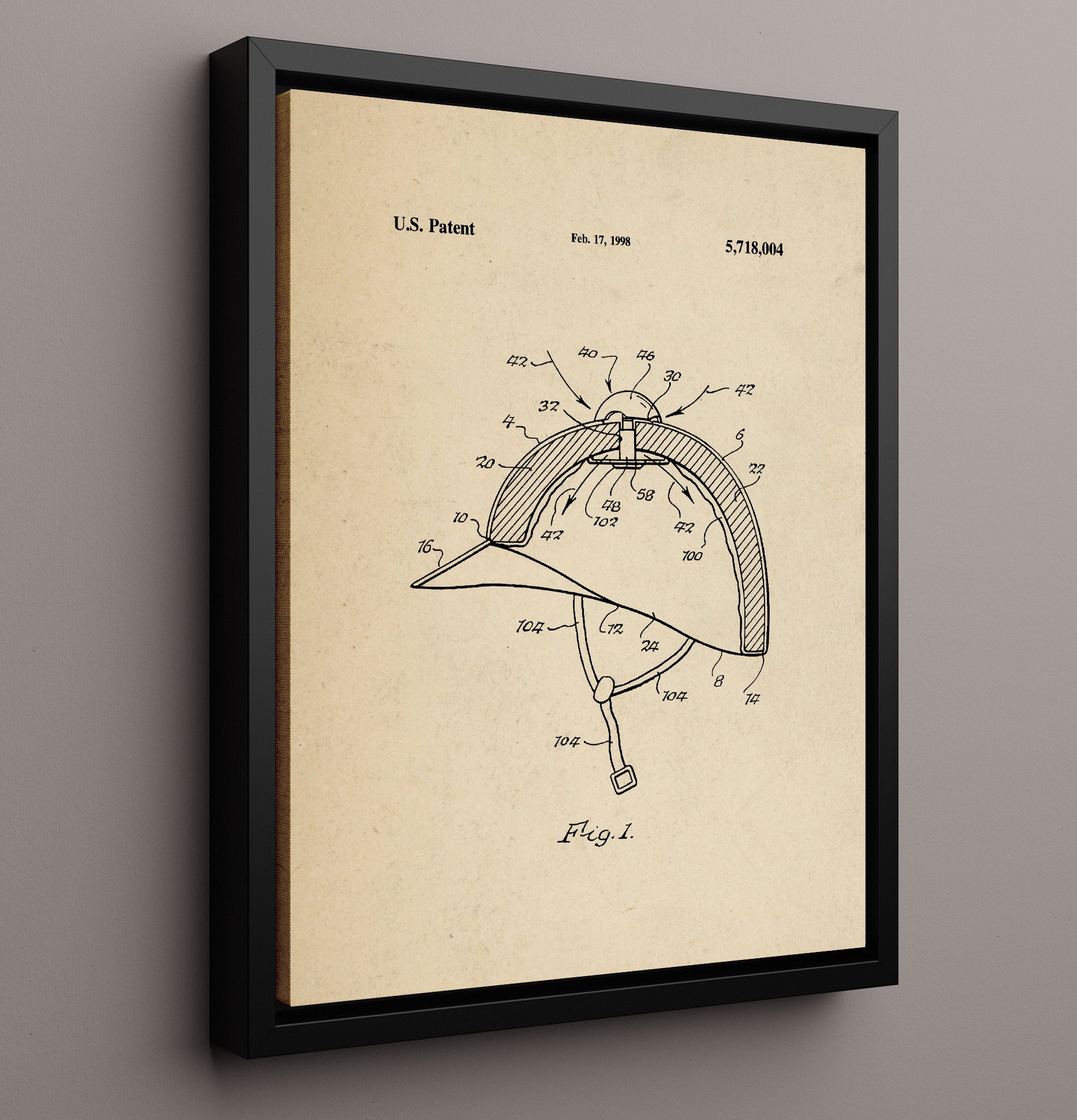 Patent Print - Protective Riding Helmet - Unknown - 1998 - Patent 5718004 Patent Wall Art