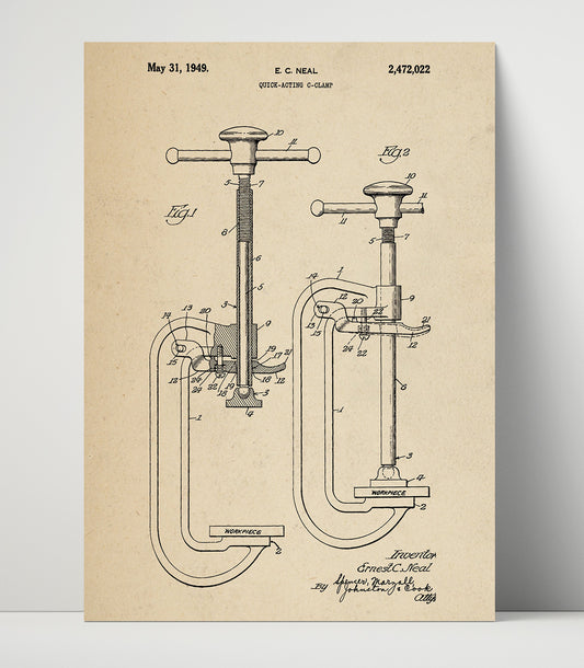 Quick-Acting C-Clamp - 1949 Patent - 16x20 Unframed Print