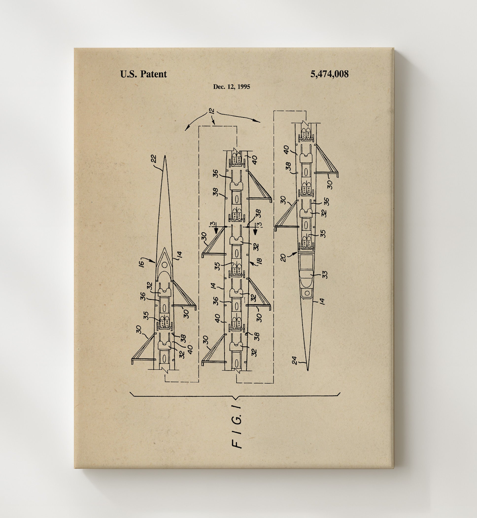 Patent Print - Racing Sailboat Hull - Unknown Inventor - 1995 - Patent 5474008 Patent Wall Art