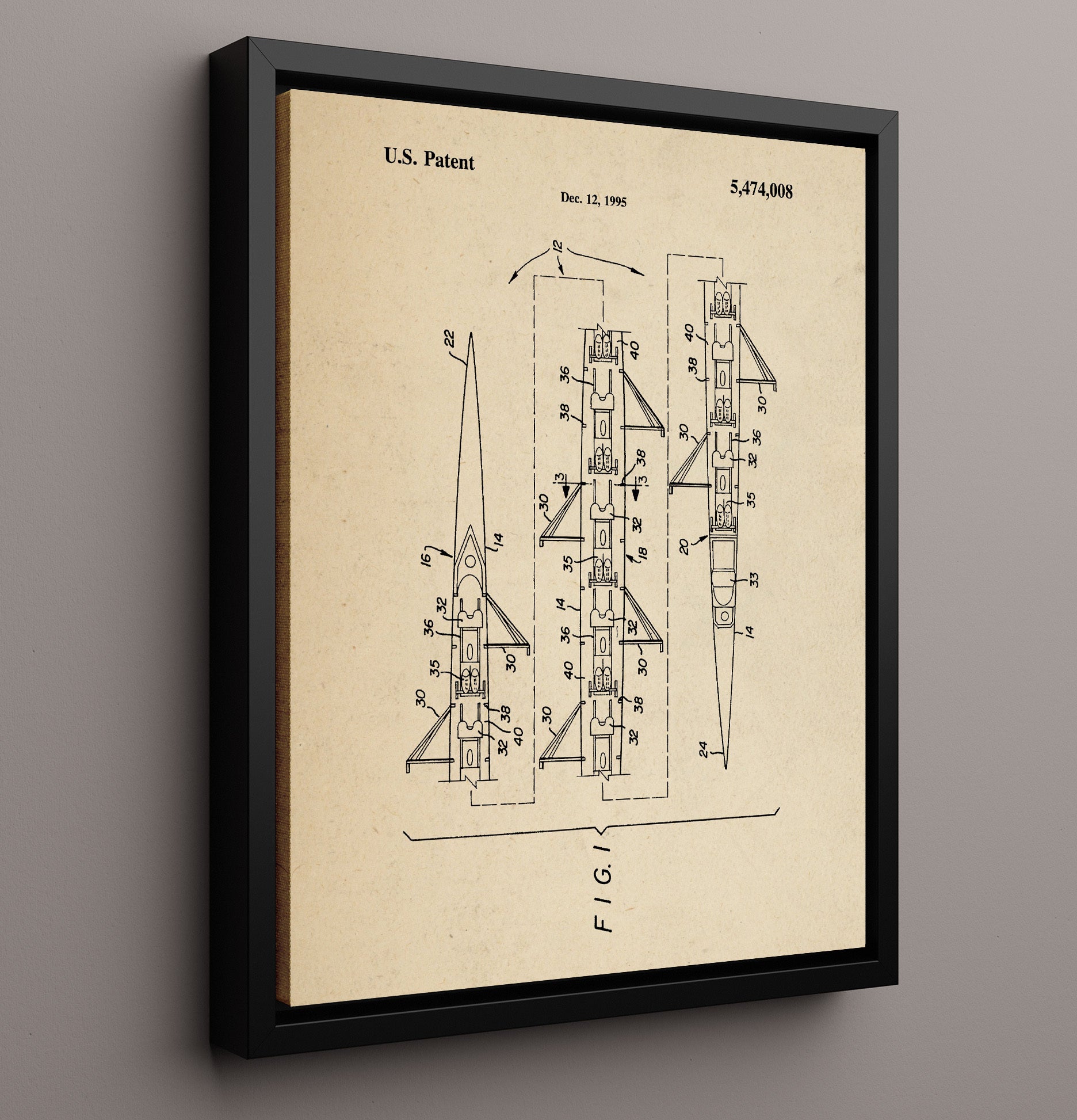 Patent Print - Racing Sailboat Hull - Unknown Inventor - 1995 - Patent 5474008 Patent Wall Art