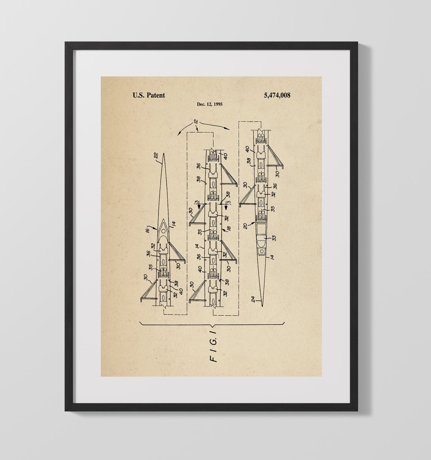 Patent Print - Racing Sailboat Hull - Unknown Inventor - 1995 - Patent 5474008 Patent Wall Art