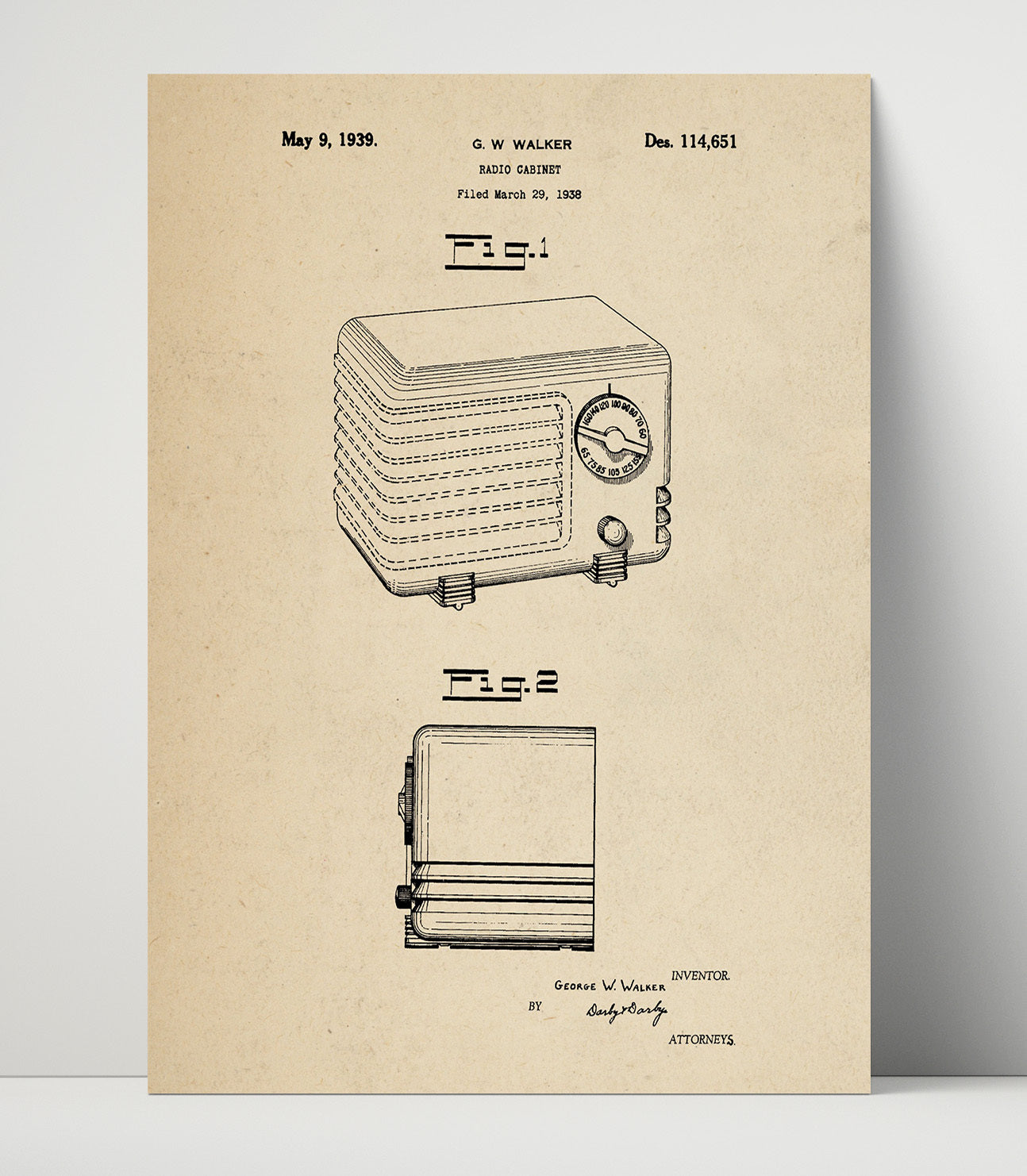 Patent Print - Radio Cabinet - George W. Walker - 1939 - Patent 114651 Patent Wall Art