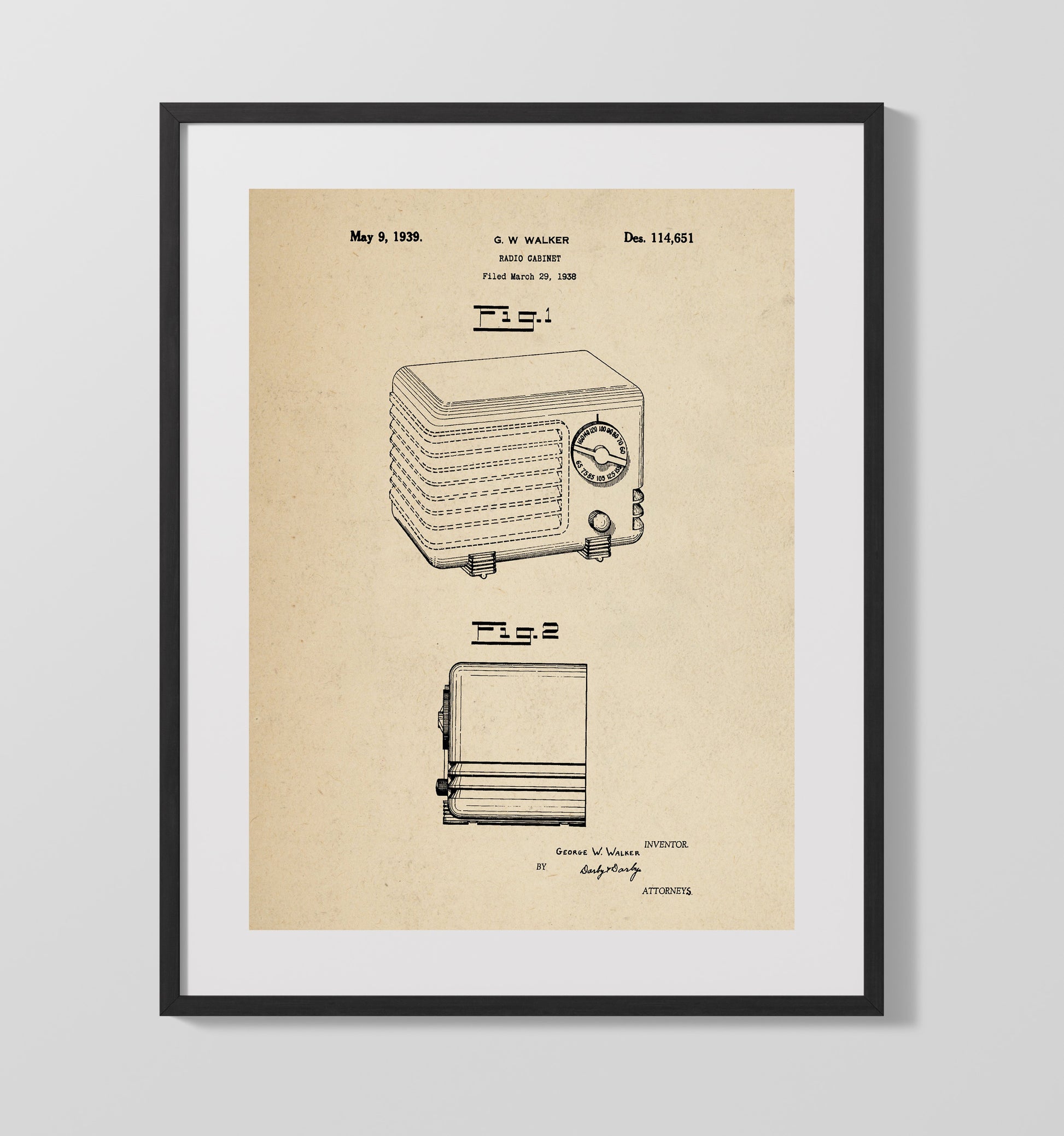 Patent Print - Radio Cabinet - George W. Walker - 1939 - Patent 114651 Patent Wall Art