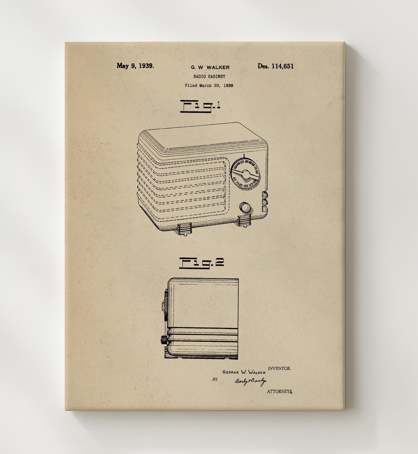 Patent Print - Radio Cabinet - George W. Walker - 1939 - Patent 114651 Patent Wall Art