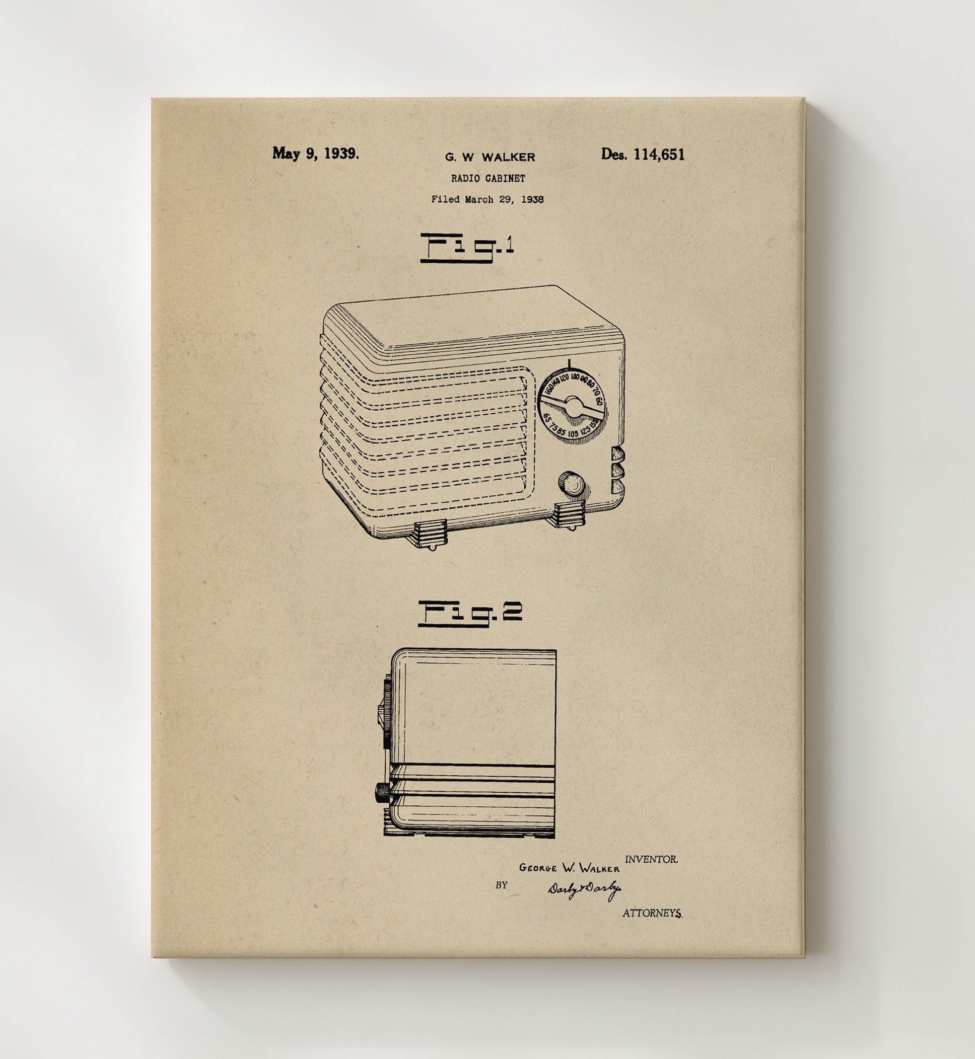 Patent Print - Radio Cabinet - George W. Walker - 1939 - Patent 114651 Patent Wall Art