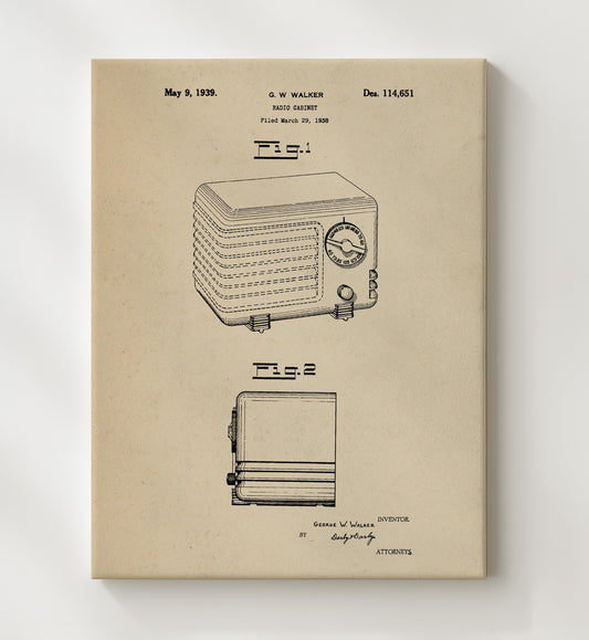 Radio Cabinet 1939 patent print wall art 8x10 Canvas