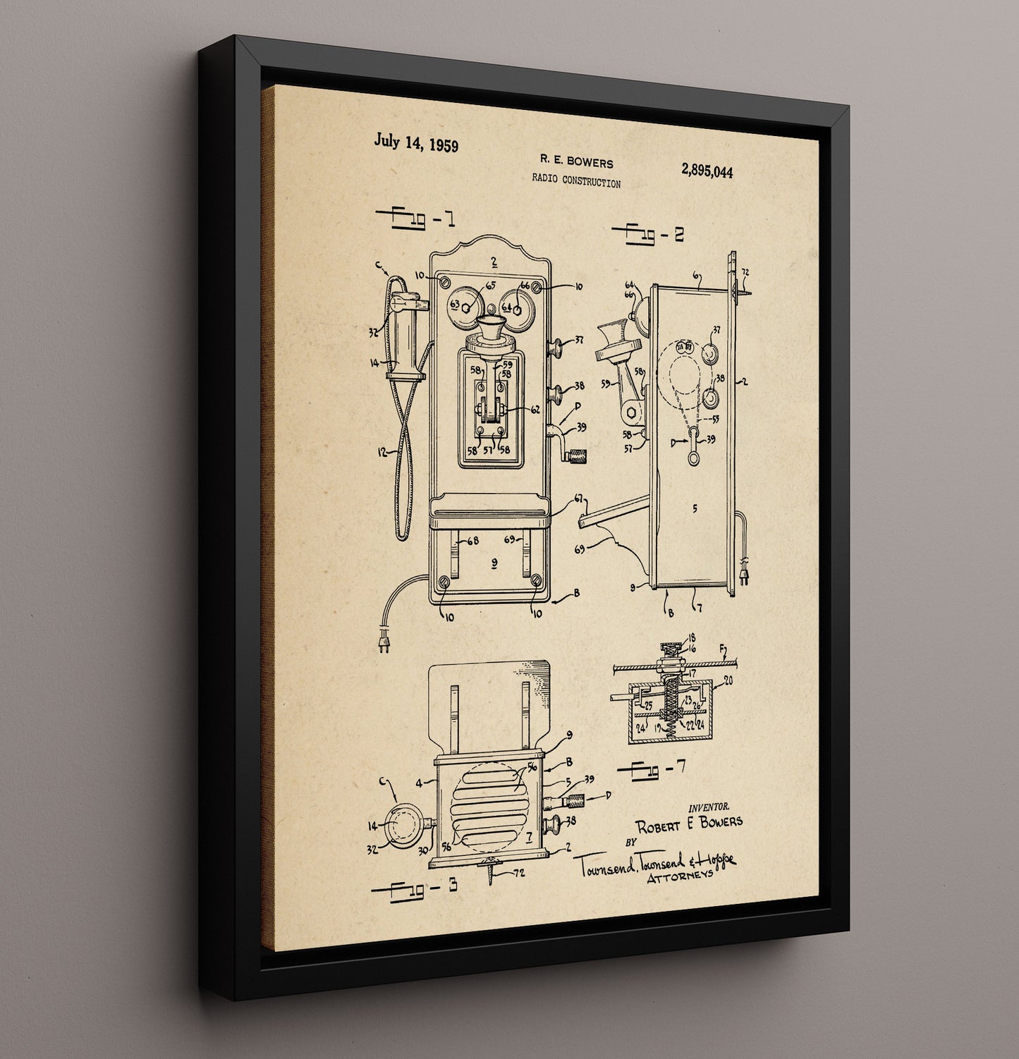 Patent Print - Radio Construction - Robert E Bowers - 1959 - Patent 2895044 Patent Wall Art