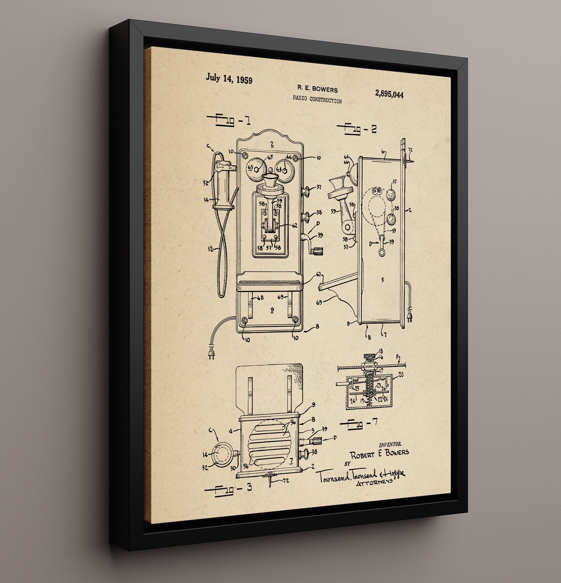 Patent Print - Radio Construction - Robert E Bowers - 1959 - Patent 2895044 Patent Wall Art