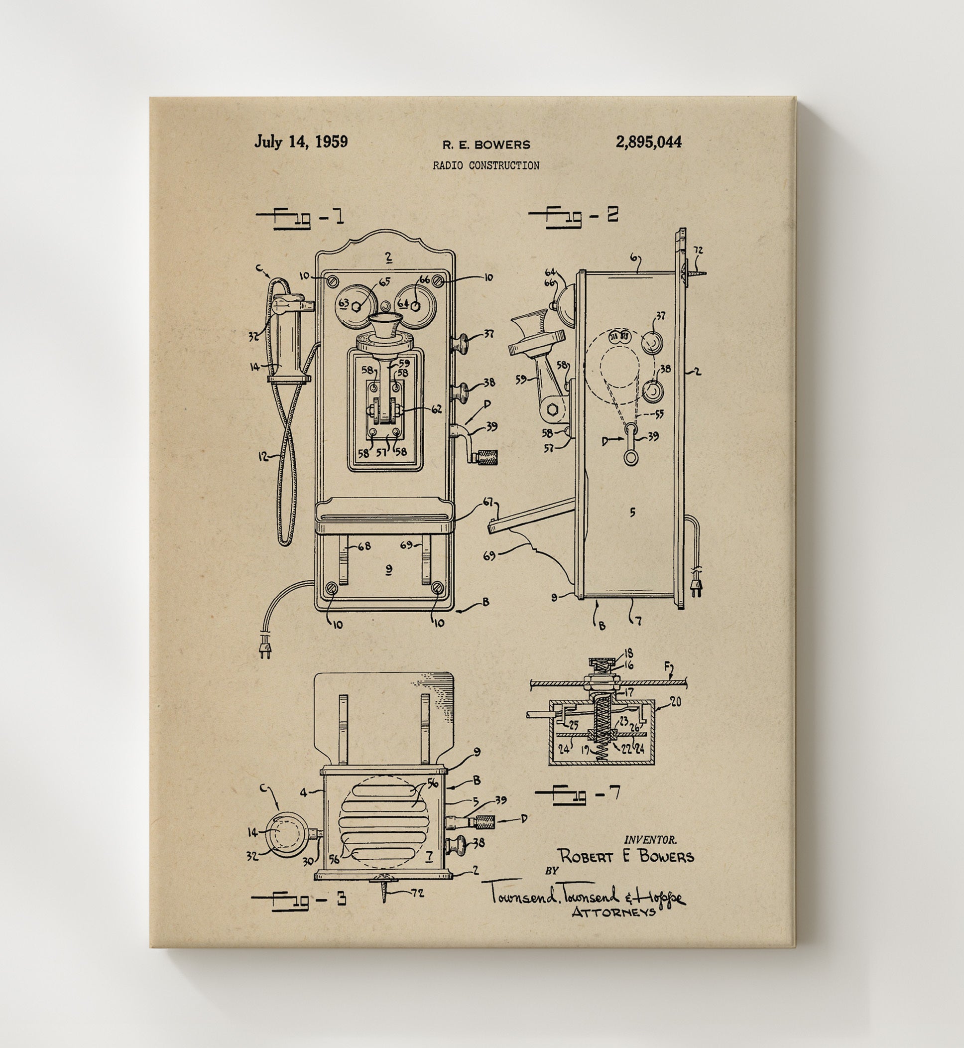 Patent Print - Radio Construction - Robert E Bowers - 1959 - Patent 2895044 Patent Wall Art