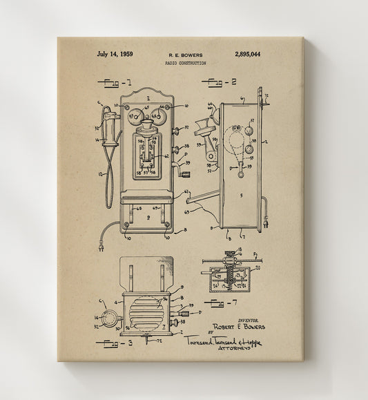 Radio Construction 1959 patent print wall art 8x10 Canvas
