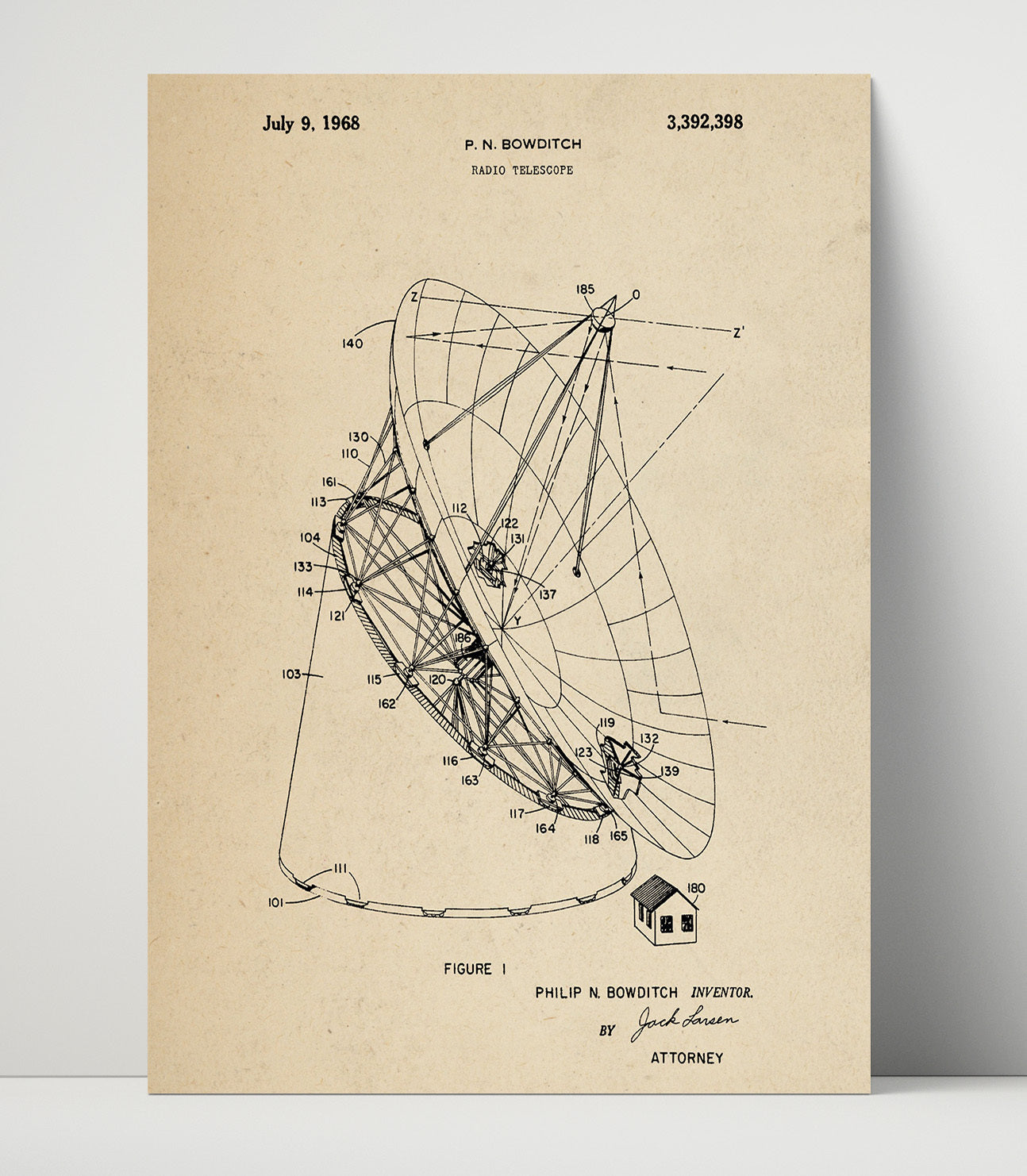 Patent Print - Radio Telescope - Philip N Bowditch - 1968 - Patent 3392398 Patent Wall Art
