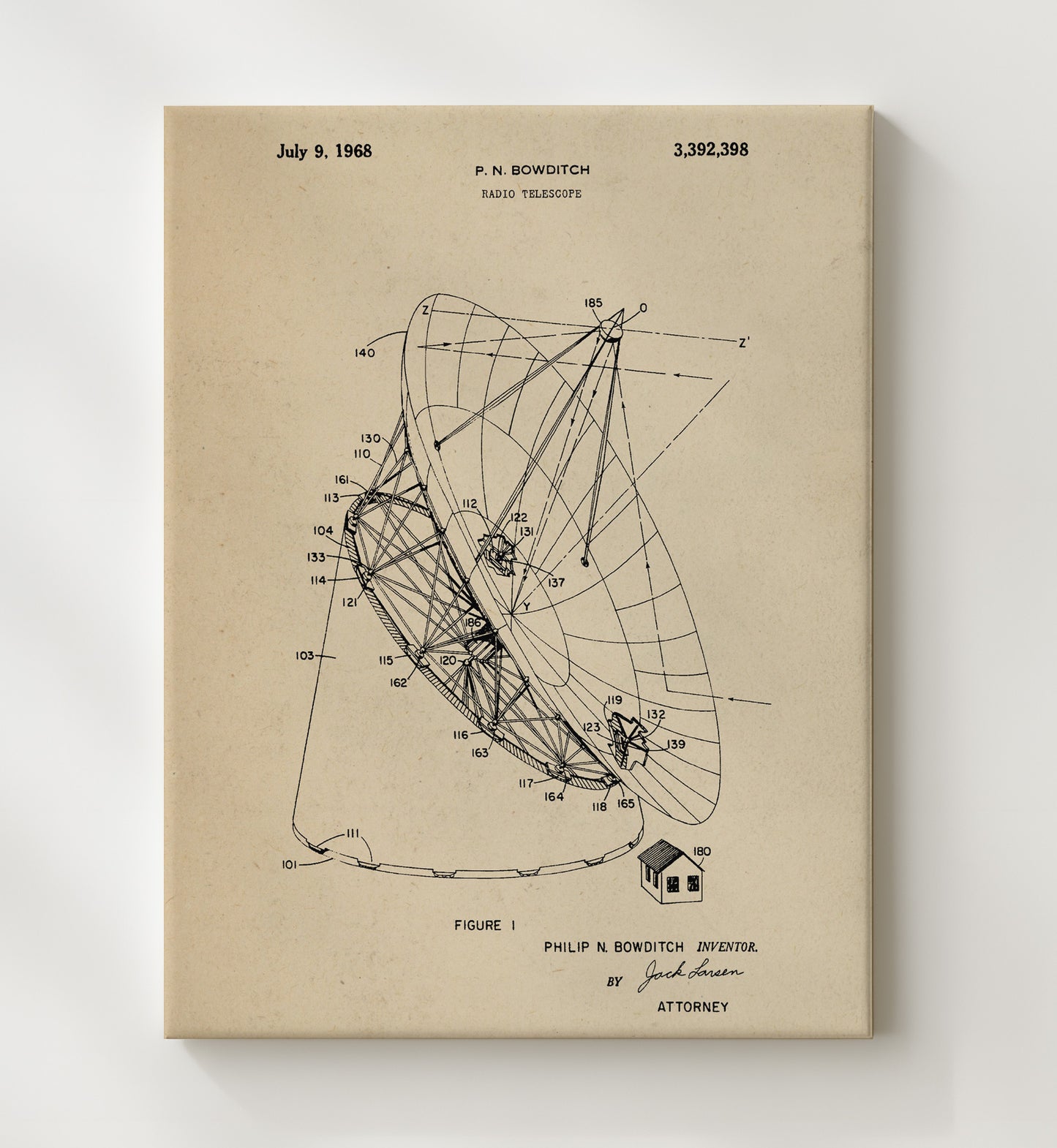 Patent Print - Radio Telescope - Philip N Bowditch - 1968 - Patent 3392398 Patent Wall Art