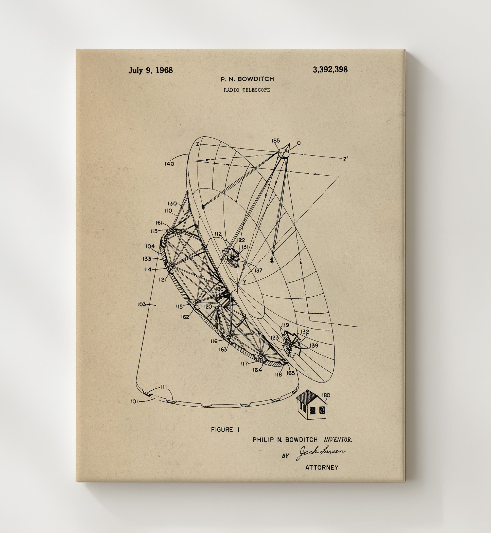 Patent Print - Radio Telescope - Philip N Bowditch - 1968 - Patent 3392398 Patent Wall Art