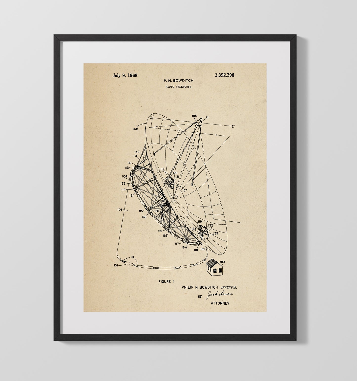 Patent Print - Radio Telescope - Philip N Bowditch - 1968 - Patent 3392398 Patent Wall Art