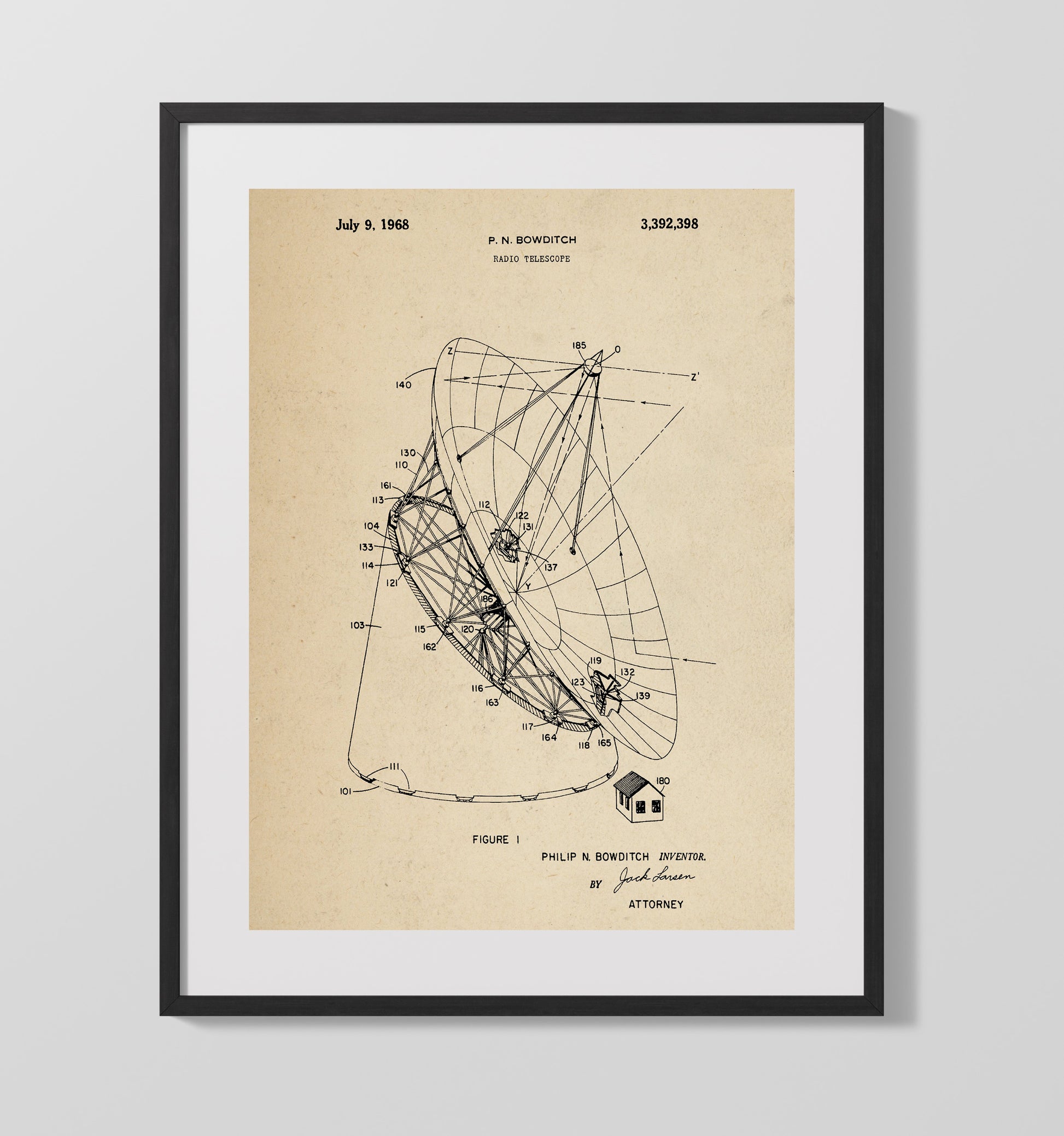 Patent Print - Radio Telescope - Philip N Bowditch - 1968 - Patent 3392398 Patent Wall Art