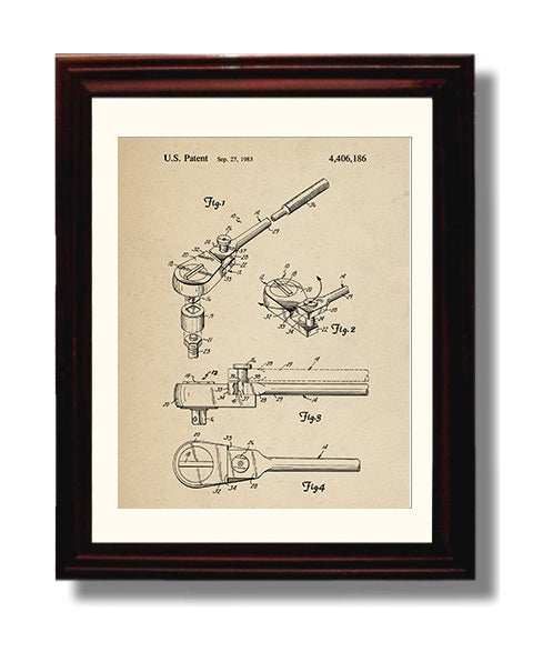 Patent Print - Ratchet Socket Wrench - Mechanical Hand Tool - 1983 - Patent 4406186 Patent Wall Art