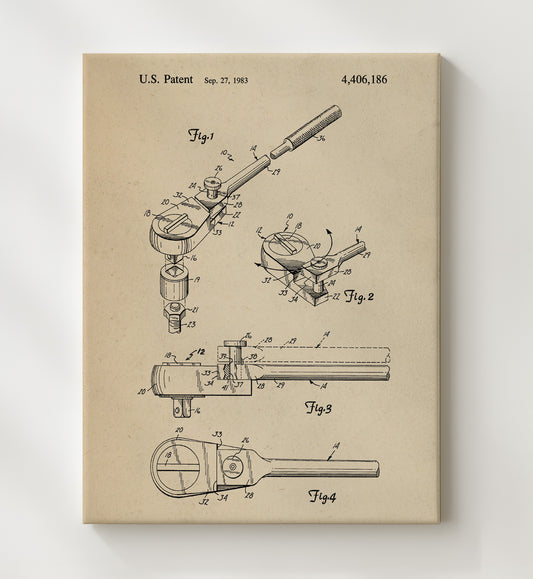 Ratchet Socket Wrench 1983 patent print wall art 8x10 Canvas