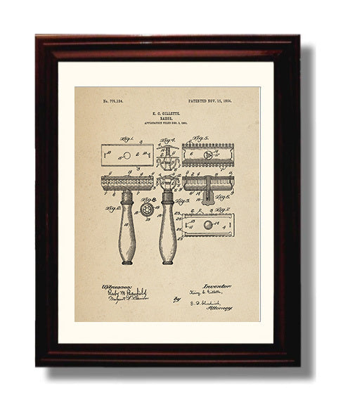 Patent Print - Razor - K. C. Gillette - 1904 - Patent 775134 Patent Wall Art