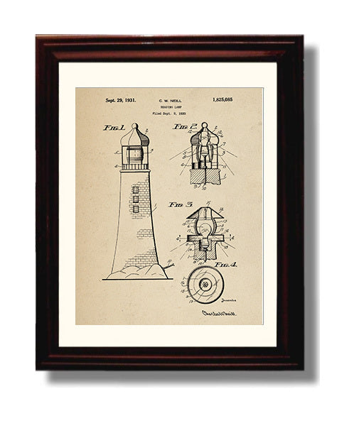 Patent Print - Reading Lamp Lighthouse - Charles W Neill - 1931 - Patent 1825085 Patent Wall Art