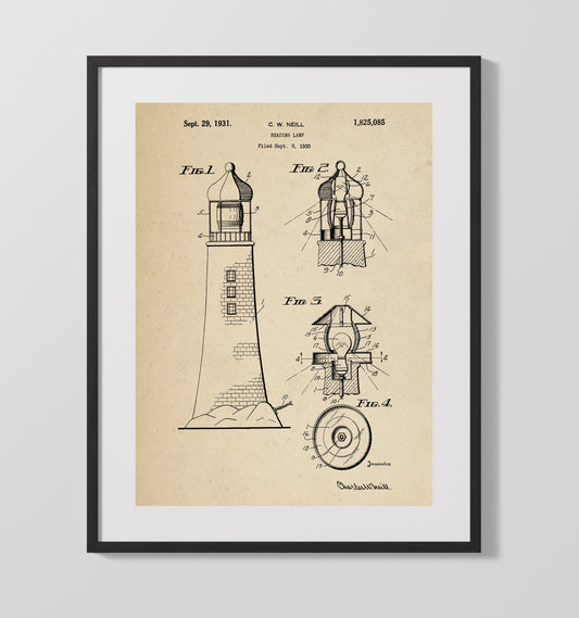 Reading Lamp Lighthouse - 1931 Patent - 16x20 Gallery Frame