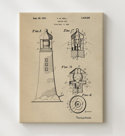 Reading Lamp Lighthouse 1931 patent print wall art 8x10 Canvas