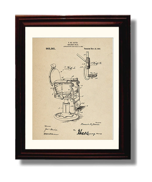 Patent Print - Reclining Chair - F. M. Davis - 1908 - Patent 903361 Patent Wall Art