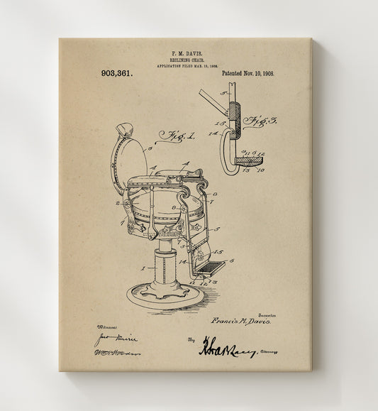 Reclining Chair 1908 patent print wall art 8x10 Canvas