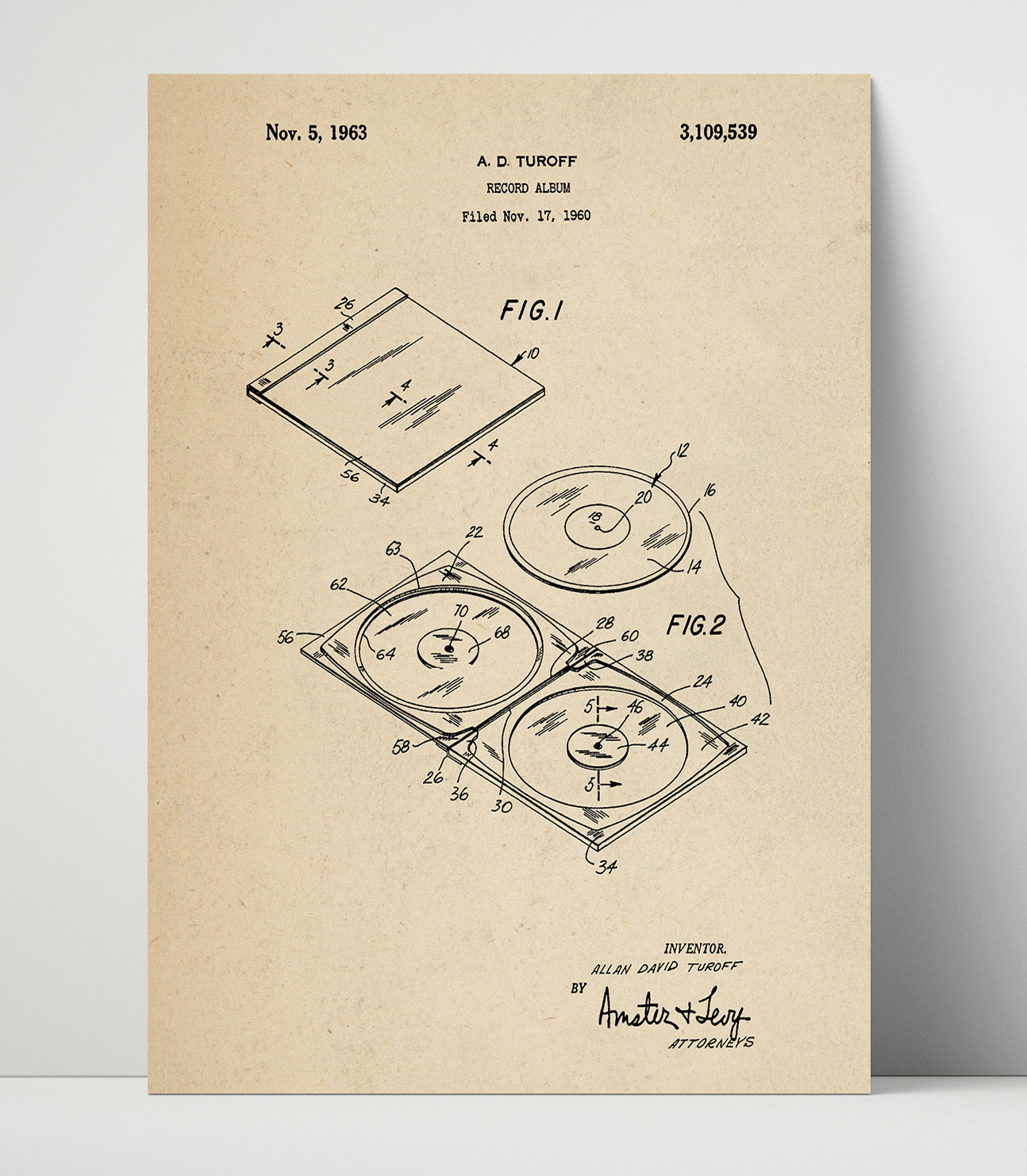 Patent Print - Record Album - Allan David Turoff - 1963 - Patent 3109539 Patent Wall Art