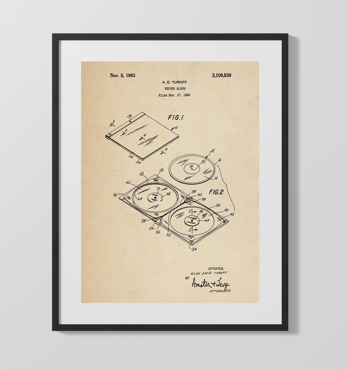Patent Print - Record Album - Allan David Turoff - 1963 - Patent 3109539 Patent Wall Art