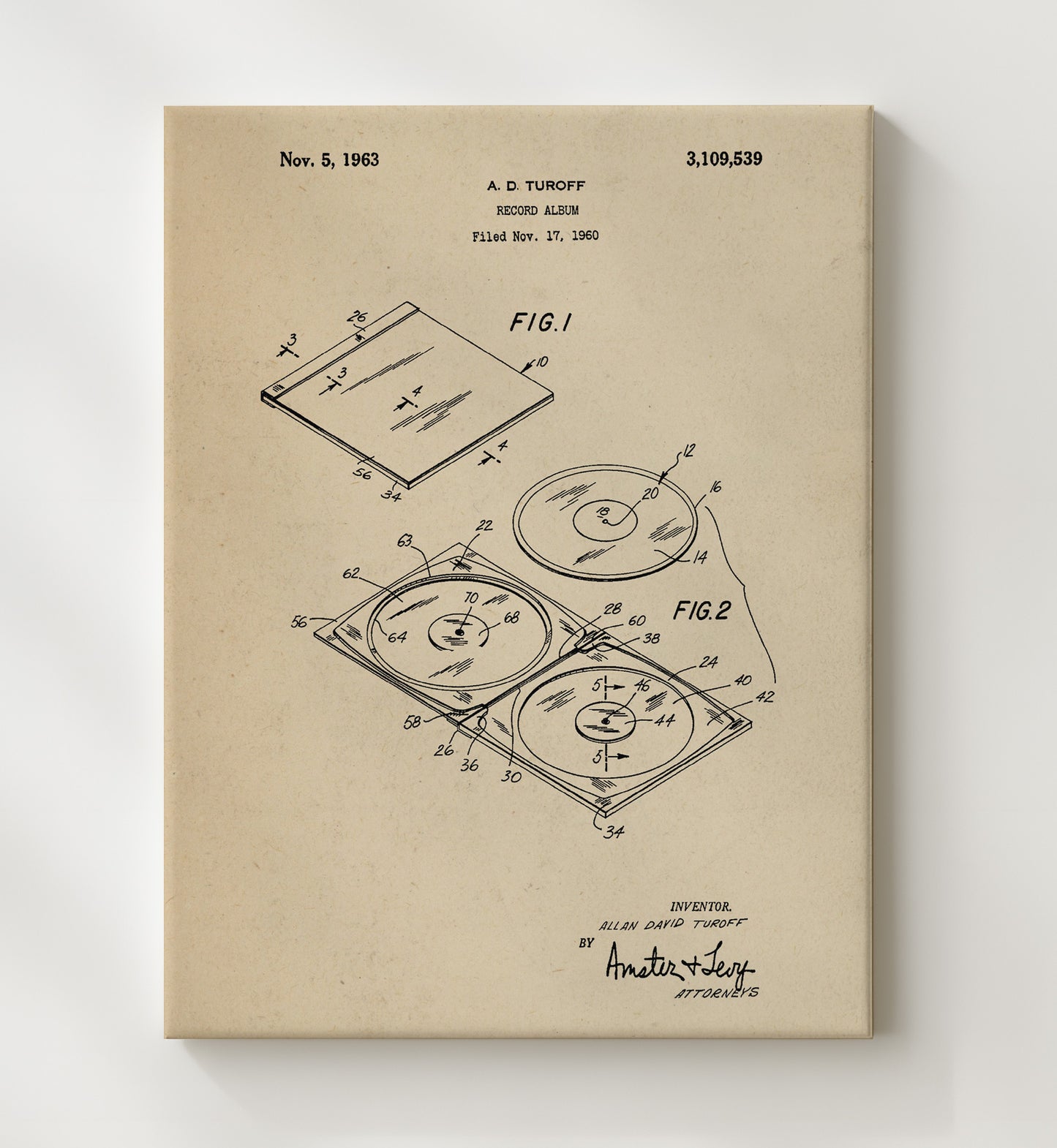 Patent Print - Record Album - Allan David Turoff - 1963 - Patent 3109539 Patent Wall Art