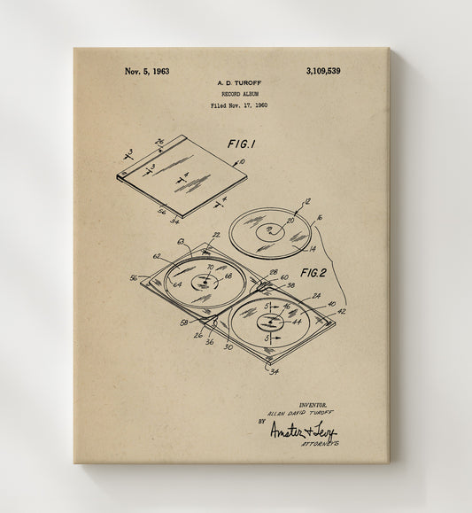 Record Album 1963 patent print wall art 8x10 Canvas