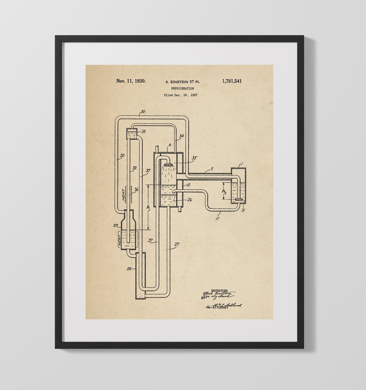 Patent Print - Refrigeration System - Albert Einstein And Leo Szilard - 1930 - Patent 1781541 Patent Wall Art