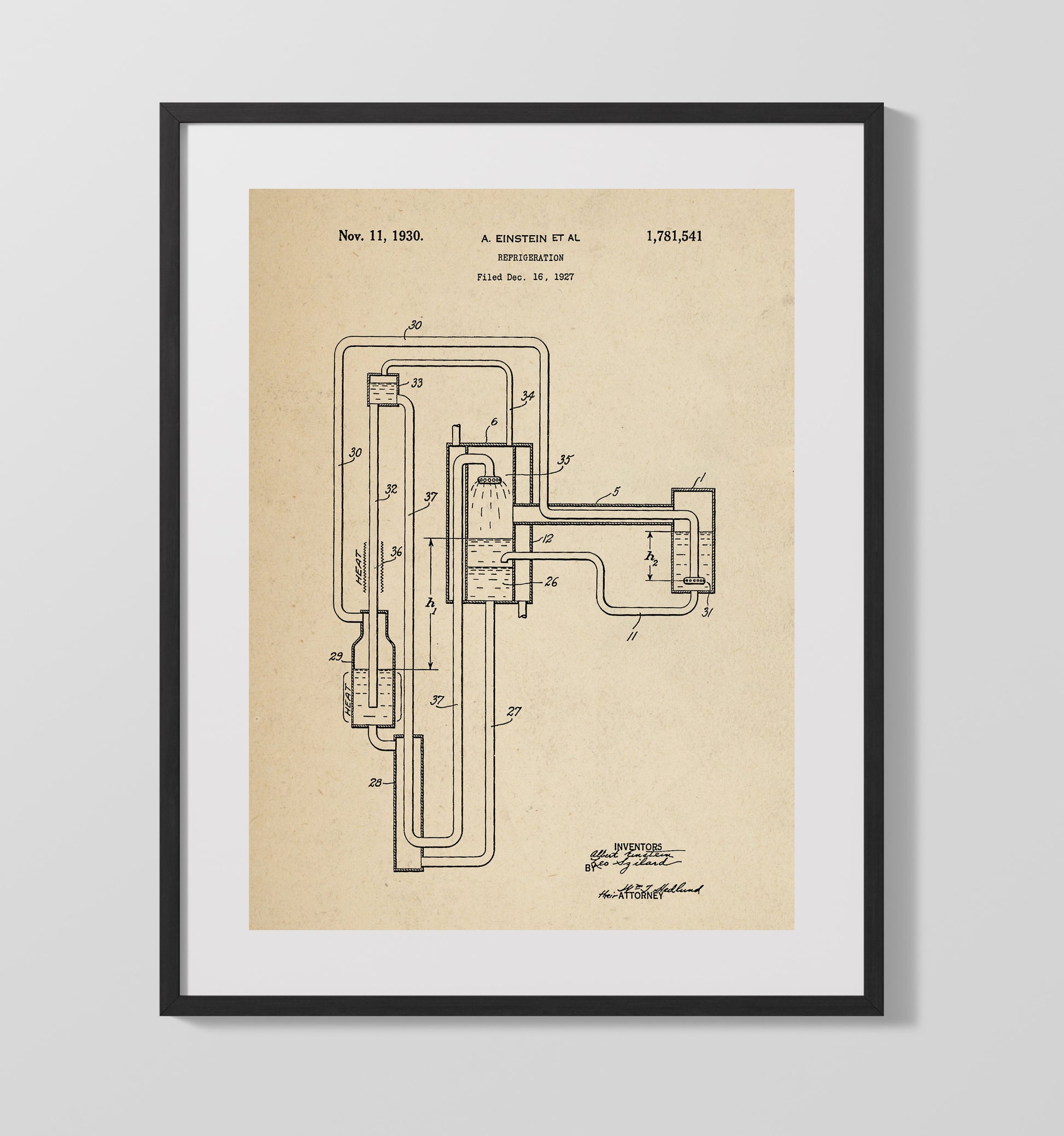 Patent Print - Refrigeration System - Albert Einstein And Leo Szilard - 1930 - Patent 1781541 Patent Wall Art