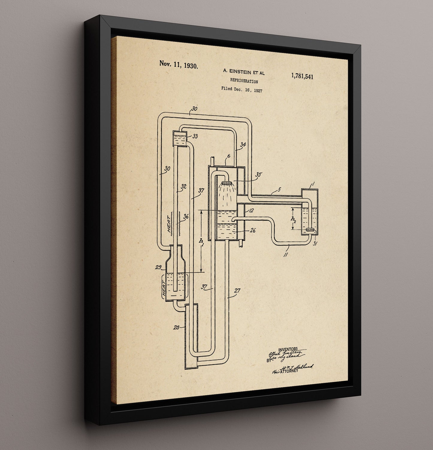 Patent Print - Refrigeration System - Albert Einstein And Leo Szilard - 1930 - Patent 1781541 Patent Wall Art