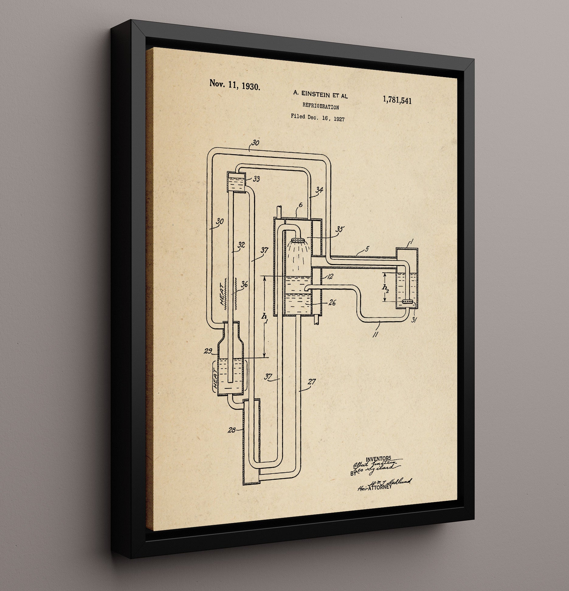 Patent Print - Refrigeration System - Albert Einstein And Leo Szilard - 1930 - Patent 1781541 Patent Wall Art