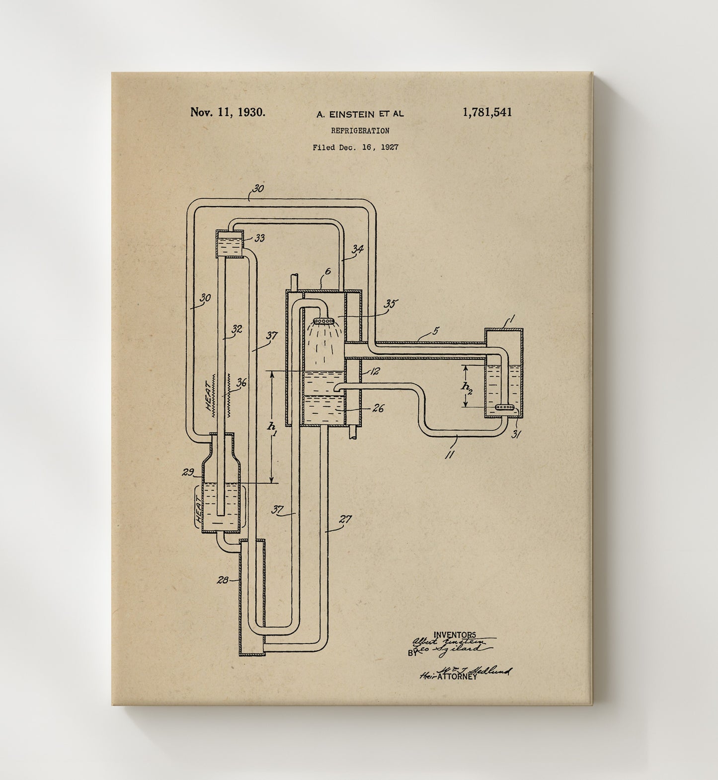 Patent Print - Refrigeration System - Albert Einstein And Leo Szilard - 1930 - Patent 1781541 Patent Wall Art
