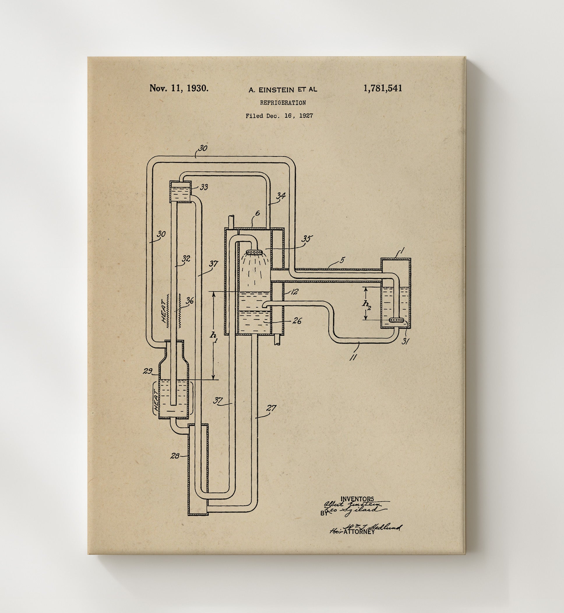 Patent Print - Refrigeration System - Albert Einstein And Leo Szilard - 1930 - Patent 1781541 Patent Wall Art