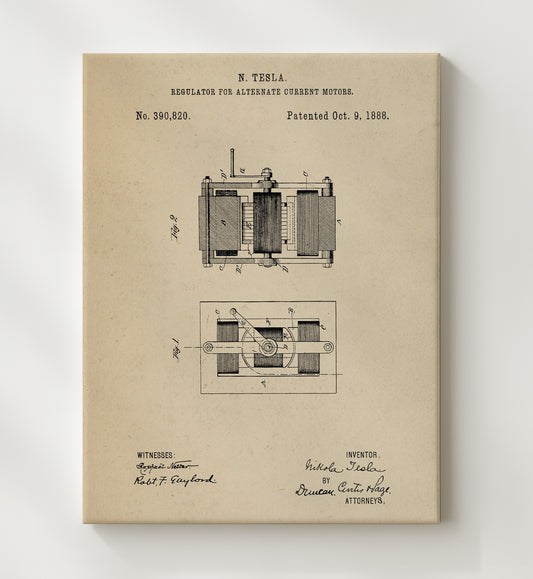 Regulator For Alternate Current Motors 1888 patent print wall art 8x10 Canvas