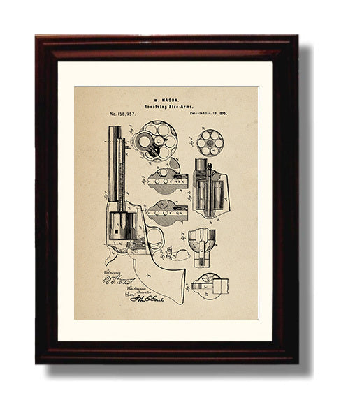 Patent Print - Revolving Fire-Arms - William Mason - 1875 - Patent 158957 Patent Wall Art