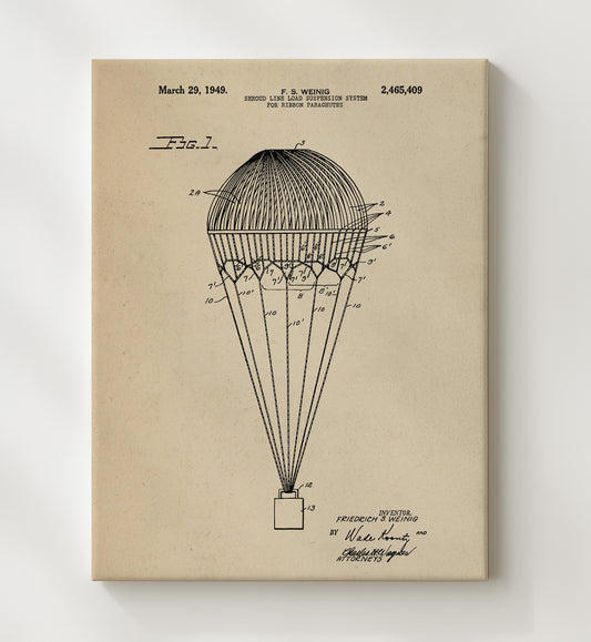 Ribbon Parachute Suspension System 1949 patent print wall art 8x10 Canvas