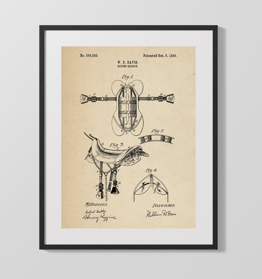 Riding Saddle - 1896 Patent - 16x20 Gallery Frame