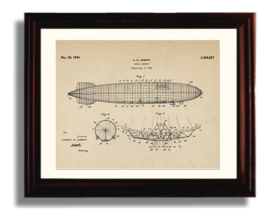 Patent Print - Rigid Airship - Herman R Liebert - 1944 - Patent 2365827 - Landscape Patent Wall Art