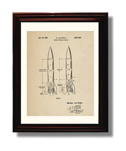 Patent Print - Rocket-Propelled Missile - Wernher Von Braun - 1961 - Patent 2967393 Patent Wall Art