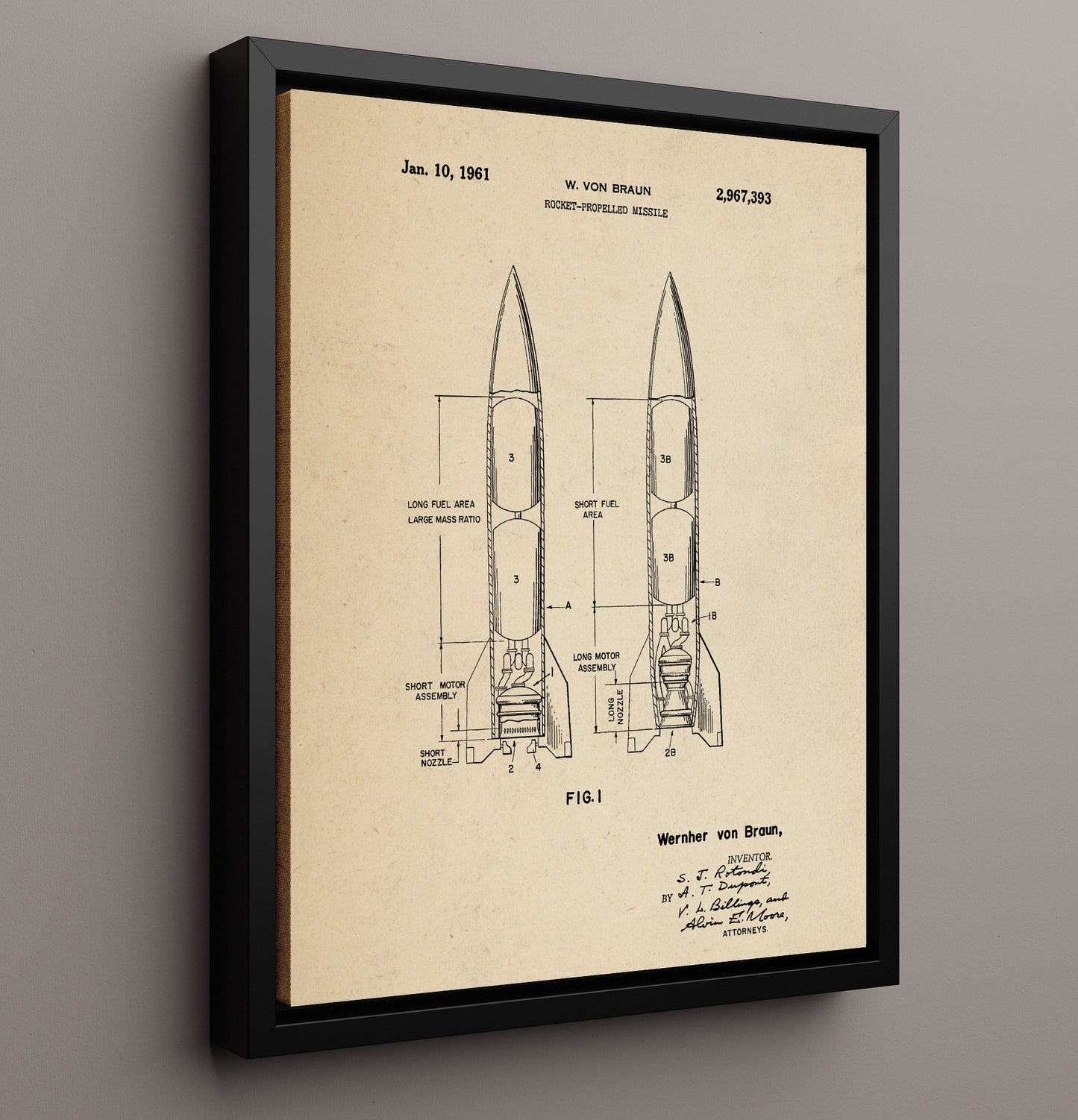 Patent Print - Rocket-Propelled Missile - Wernher Von Braun - 1961 - Patent 2967393 Patent Wall Art